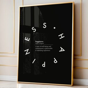 Happiness Black Circle Poster, Word Definition Art, Trendy Manifest Inspirierendes Zitat Print, Positive Aura Energie Wanddekoration, DIGITAL DOWNLOAD
