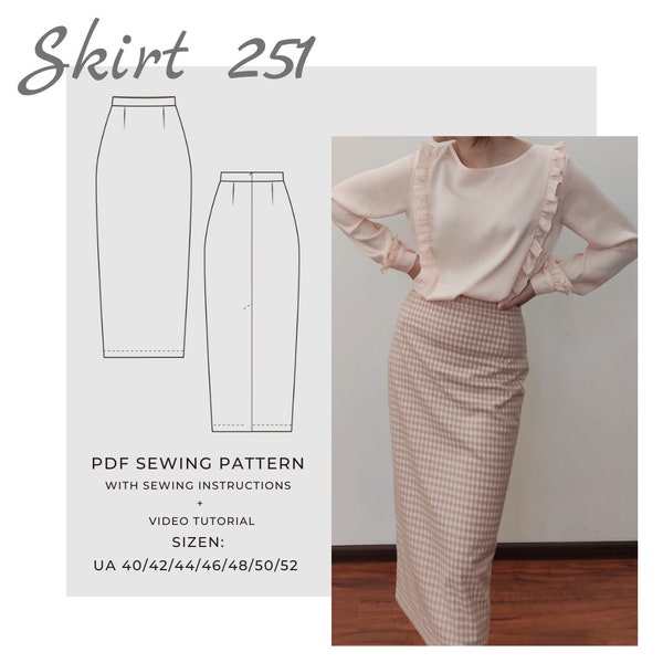 Skirt PDF sewing pattern|A0;A4 |40-52 sizes| Sewing insructions| Video Tutorial|
