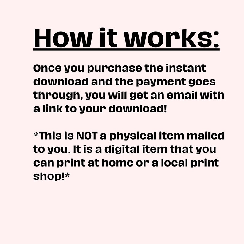 Op de afbeelding: Tekst op een lichtroze achtergrond die uitlegt hoe een directe download werkt. De tekst vermeldt dat het artikel digitaal is en thuis of bij een lokale drukkerij kan worden afgedrukt.