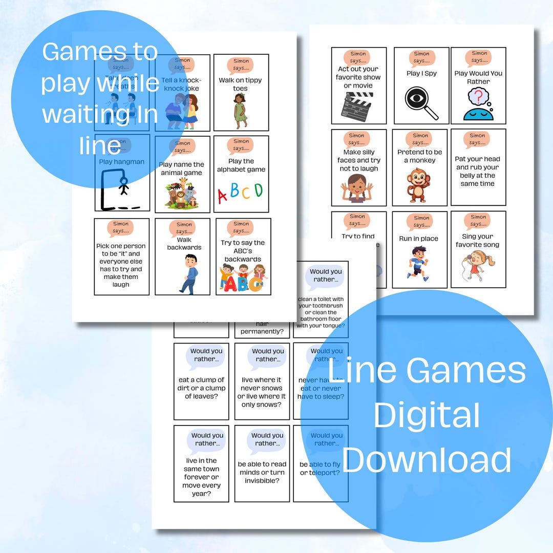 Digital Download Line Games Travel Activity Set: Simon Says, Would You ...