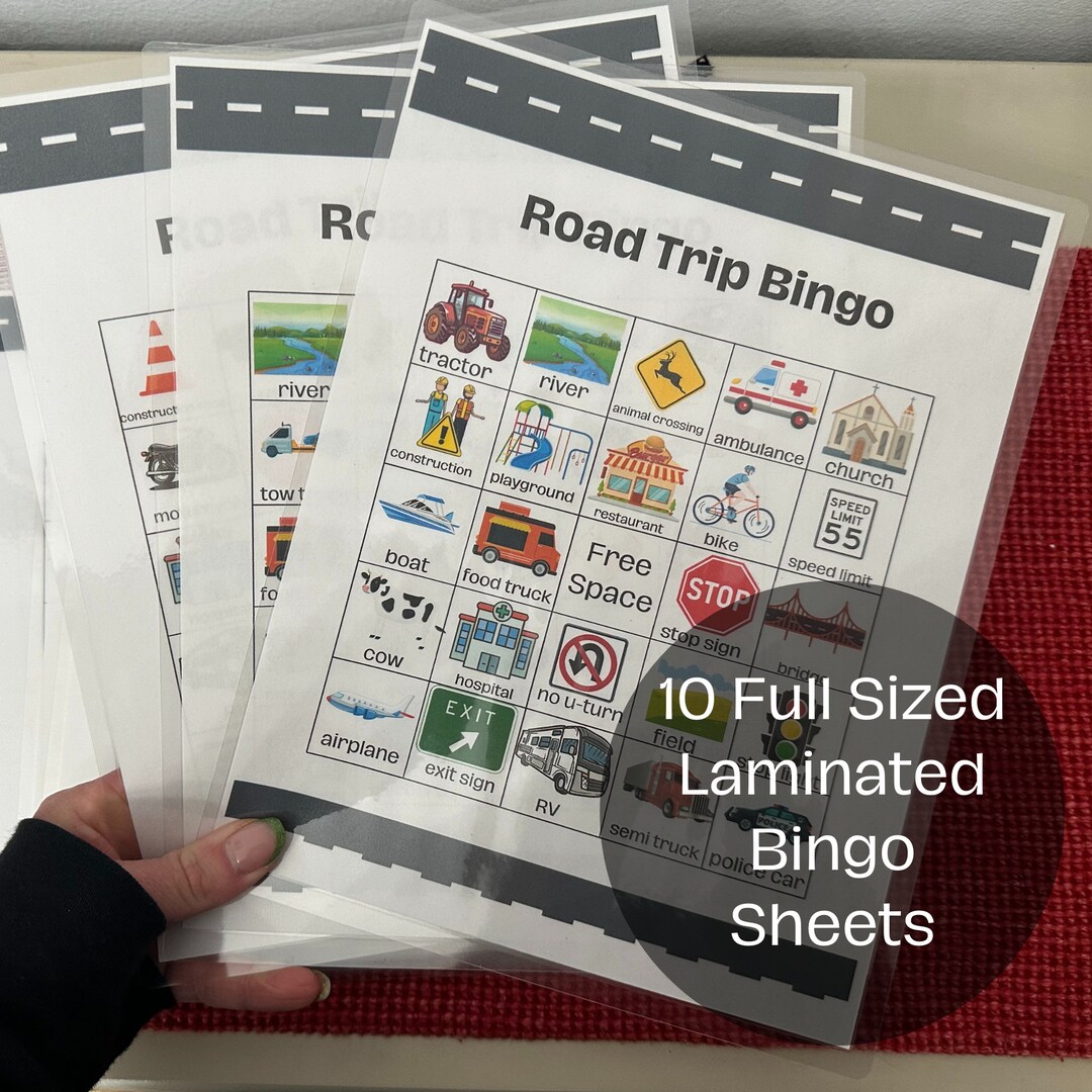 10 Full Sized Laminated Car Bingo Cards Bingo Cards Etsy