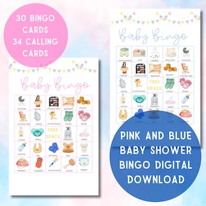 PINK AND BLUE Baby Bingo | Gender Reveal Party Game | Digital Download