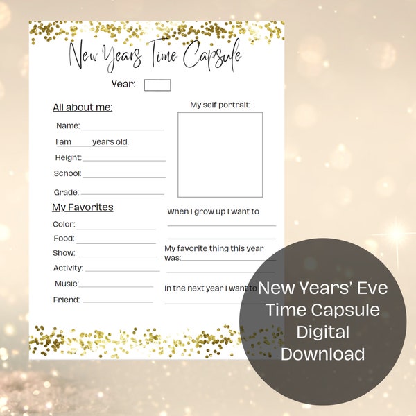 Kids New Years' Eve Time Capsule | Kids All About Me | New Years All About Me | Digital Download | New Years' Eve Printable