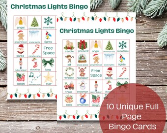 Christmas Lights Bingo Card Set of 6 PDF Digital Download - Etsy