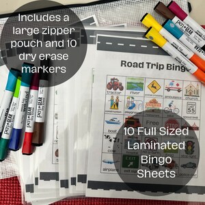 10 cartones de bingo de coche laminados de tamaño completo / cartones de bingo / cartones de bingo laminados / juegos de viaje