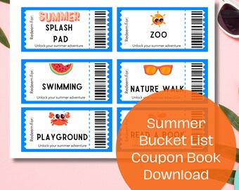 Summer Bucket List Coupon Book | Kids Summer Activities | Digital Download