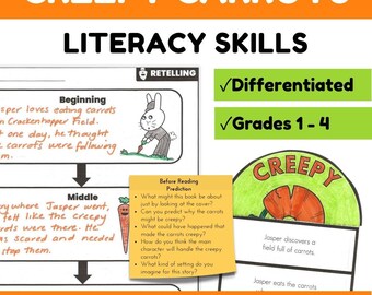 Creepy Carrots Book Activities - Aaron Reynolds Read-Aloud Literacy Worksheets - Halloween - US/UK Spelling Versions