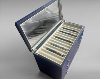 Handcrafted Wooden Pen Box, 60-Pen Capacity, Alcantara Lined