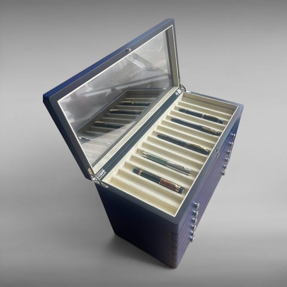 Handcrafted Wooden Pen Box, 60-Pen Capacity, Alcantara Lined