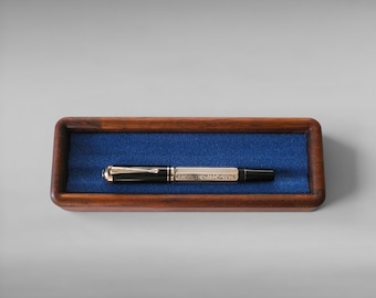 Handmade Solid Wood Pen Tray for Fountain Pens | Single Pen Display Holder | Luxury Desk Organizer | Soft Velvet Lined | NFP Design