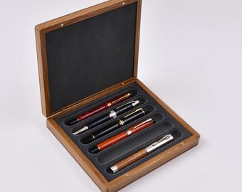 Handcrafted Wooden Pen Box with 6 Compartments and Magnetic Closure