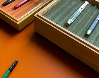 Fountain pen display case, wooden pen storage box, luxury pen organizer, pen box, fountain pen holder case, stackable pen display