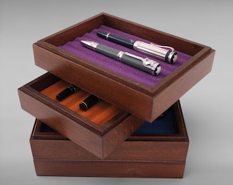 Handmade Stackable Solid Wood Fountain Pen Display Tray | 6 Pen Wooden Organizer | Open Pen Storage Case | Without Lid