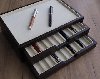 Handcrafted Wooden Pen Box  |  Pen Holder  |  Alcantara Lined | Desk Decor| Magnetic Closure | Desk Organizer