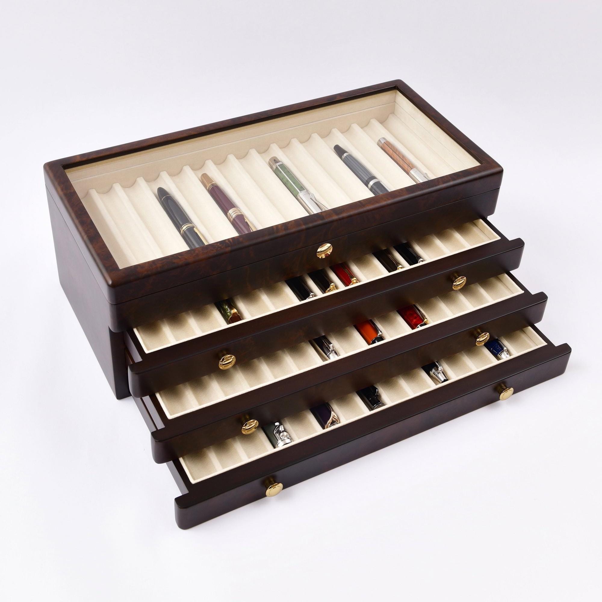 Handcrafted Wooden Pen Storage ,Pen Holder, Alcantara Lined,  Wooden Pen Box,  Magnetic Closure, Desk Organizer , Fathers Day,Desk Decor