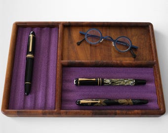 Handmade Wooden Fountain Pen Tray for  8 Pens – Luxury Desk Organizer – Solid Wood Pen Display Case for Collectors – Gift for Pen Lovers
