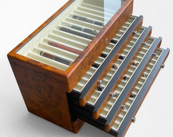 Handcrafted Wooden Pen Box | 105 Pen Holder | Fabric-Lined | Magnetic Closure | Desk Organizer