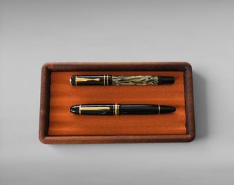 Handmade Wooden Fountain Pen Tray | 4 Pen Display Holder | Solid Wood Desk Organizer | Soft Velvet Lined Pen Storage | NFP Design
