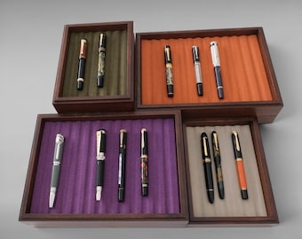 Handmade Stackable Solid Wood Fountain Pen Display Tray | 12 Pen Wooden Organizer | Open Pen Storage Case | NFP Design