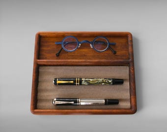 Pen Tray,Pen Holder,Handcrafted Solid Walnut Pen Tray – 4 Pen Capacity, Desk Organizer