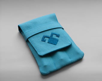 Handmade Turquoise Fabric Pen Case, Compact 3-Slot Pouch