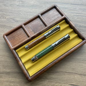 Handcrafted Solid Wood Pen Tray, Elegant and Functional, 4 Pen Compartments,Pen Tray,Handcrafted Wooden Desk Set | Office Accessories
