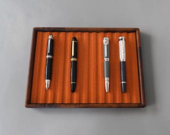 Handmade Wooden Fountain Pen Tray for 12 Pens – Luxury Desk Organizer – Solid Wood Pen Display Case for Collectors – Gift for Pen Lovers
