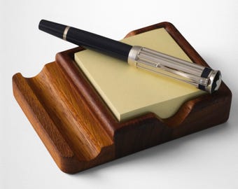 Handmade Solid Wood Memo Pad Holder & Fountain Pen Stand | Minimal Desk Organizer | Luxury Wooden Note Holder by NFP Design