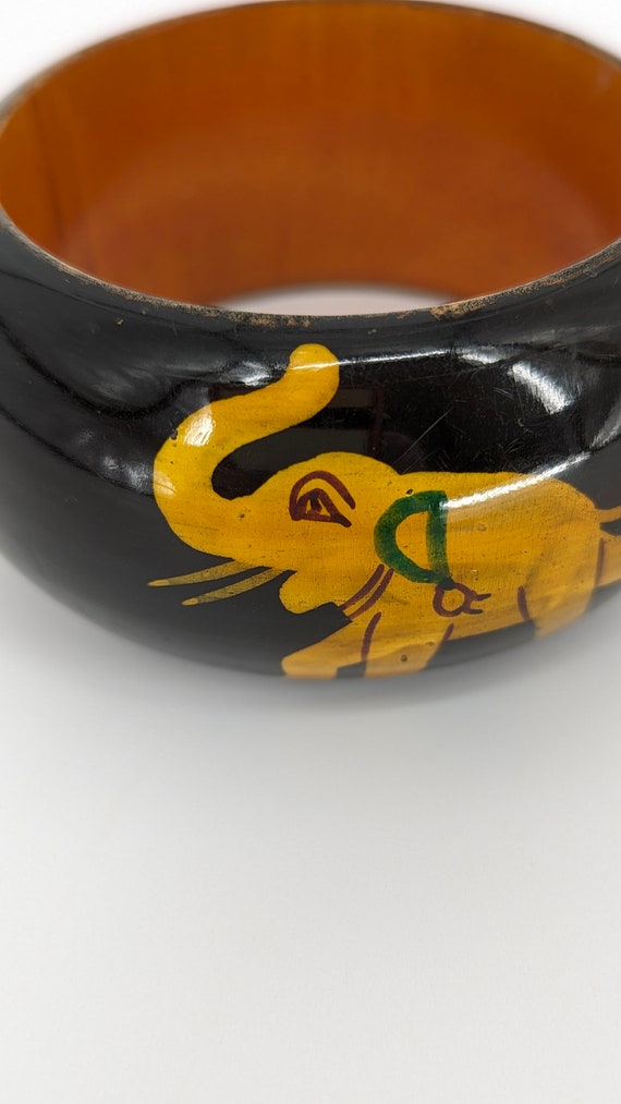 Vibrant Yellow Hand-Painted Lacquer Bangle Set with Elephant & Floral Motifs main image 0