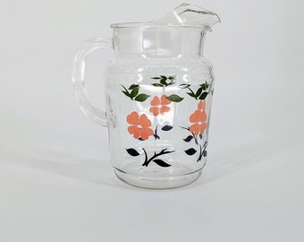 Pichet en verre à fleurs tropicales des années 50, 72 oz