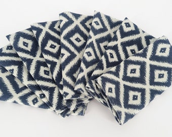 Ikat Navy Blue & White Cloth Dinner Napkins (set of 8)