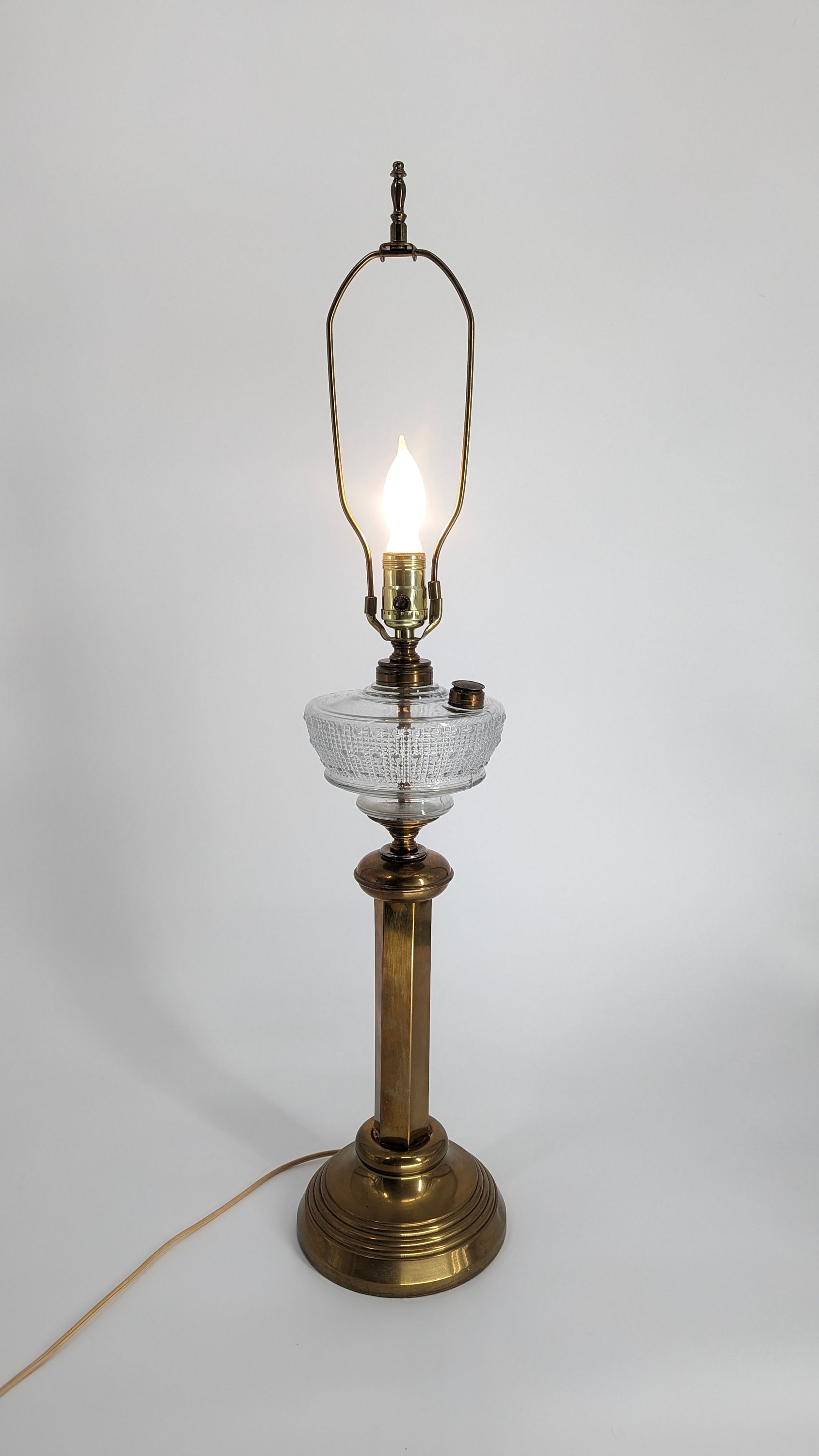 1960s Neoclassical Banquet Style Brass & Glass Table Lamp (no Lampshade