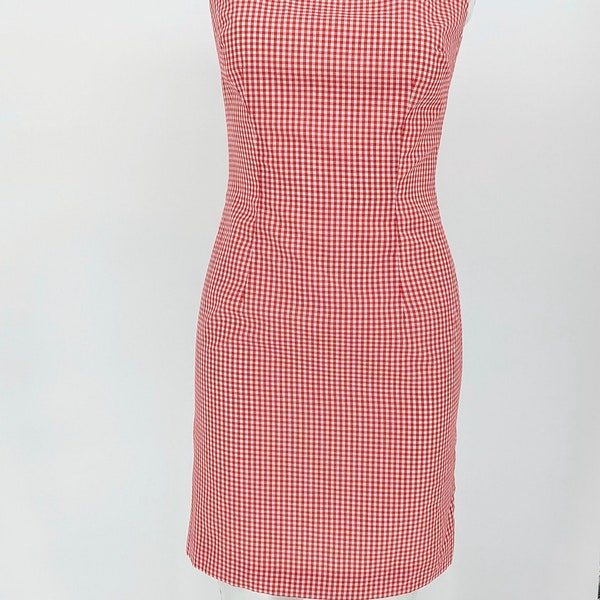 1990s A.B.S. by Allen Schwartz Red Gingham Sheath Dress Women's Size 2