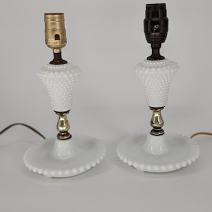 1950s Hobnail Milk Glass Boudoir Table Lamps set of 2 (no lampshades)
