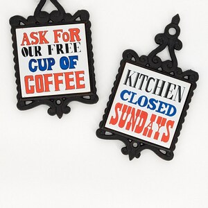 1960s Kitschy Ceramic Tile & Cast Iron Trivets / Wall Hangings (set of 2)