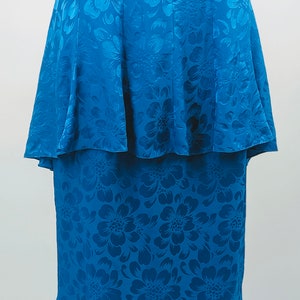 1980s Silk Blue Floral Peplum Midi Skirt (size XS/S)