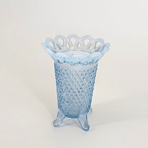 1930s Imperial Glass Katy Blue Lace Edge Vase