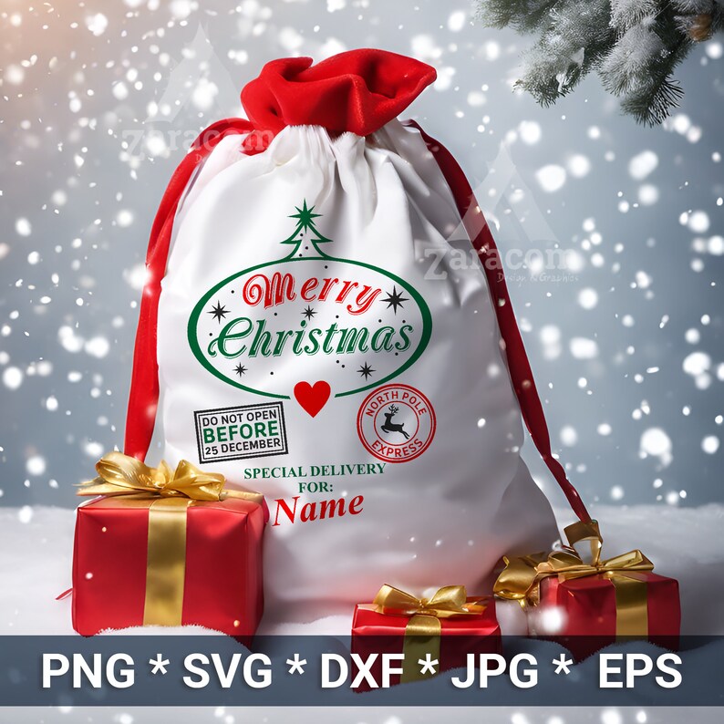 Merry Christmas Santa Sack Svg, Png, Jpg, Dxf, Santa Bag Svg, Santa Toy