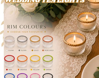Gold Glass Tea Light Holder – Rustic Wedding Candle Holder, Coloured‑Rim Tealight Glass, Stackable Votive Decor