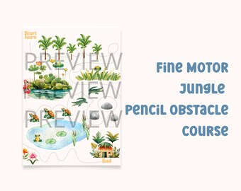 Fine Motor Activity, jungle-themed, pencil obstacle course, occupational therapy, pediatrics, visual motor integration, digital download