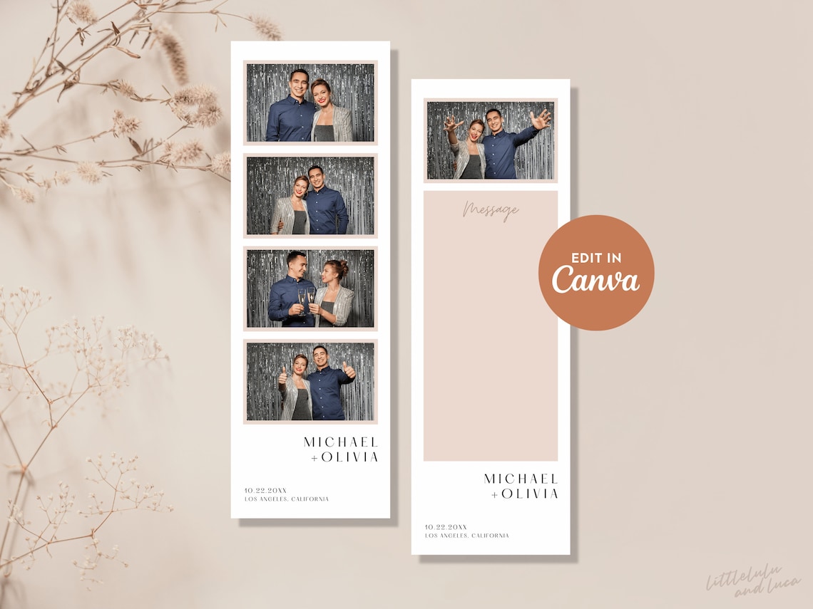 Minimalist Photo Strip Photo Booth Template in Blush Pink and Dusty