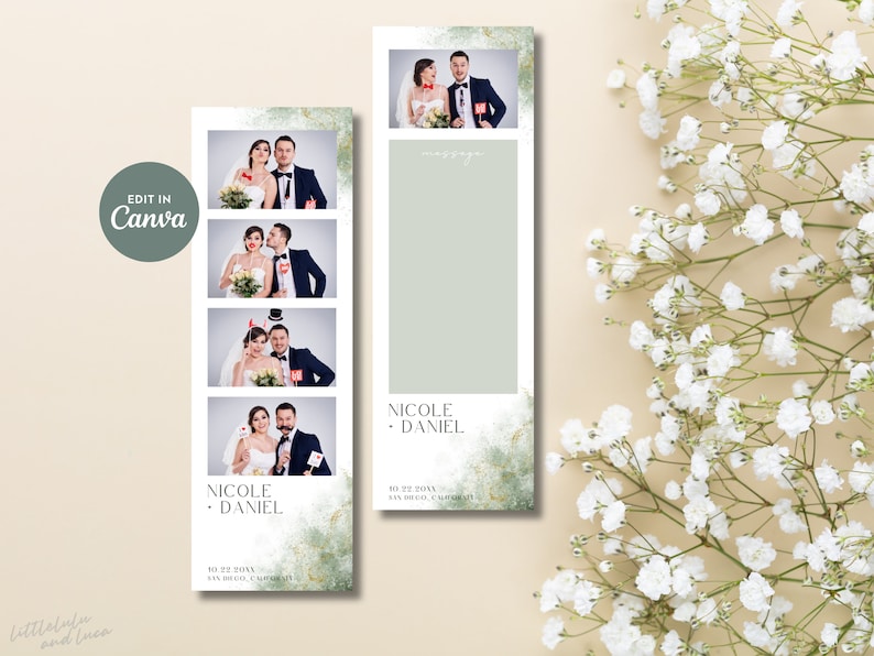 Minimalist Photo Strip Photo Booth Template in Sage Green and Gold ...