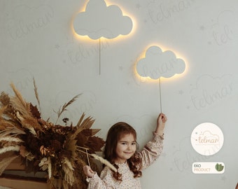 Night light for children's room Wooden wall lamp Children's lamp in the shape of clouds Night light for newborn Gift for baby