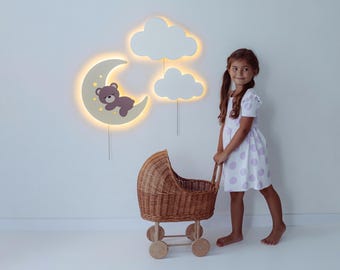 Night Light Bear Moon - Cloud Nursery Wall Light, Baby Room Decor, Gift for Baby, LED Cloud Light, Nursery Cloud Lamp, Baby Shower Gift