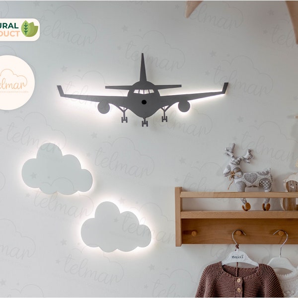 Nursery wall lighting Baby boy gift Airplane and Cloud light wall lamp Kids baby room decor Baby shower toddler gift