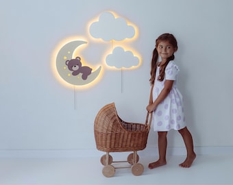 Bear Moon Night Light - Nursery Cloud Wall Light, Baby Room Decor, Gift for Baby, Nursery Cloud Light, Cloud Wall Lamp, Baby Shower Gift