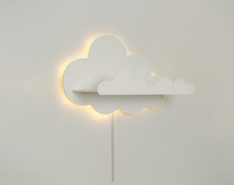 Wolkenregal für Babyzimmer - Wanddekoration für Kinderzimmer - Holzregal-Set - Wolkenregal mit Randwolken - Babyzimmer Dekoration