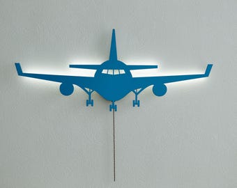 Wooden Airplane Wall Lamp - Kids Room Night Light - LED Nursery Wall Art - Personalized Airplane Wall Decor - Baby Gift
