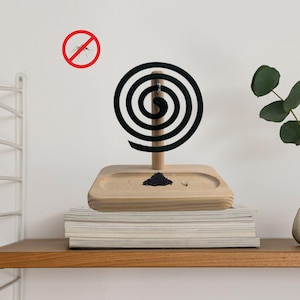 Wooden Mosquito Coil Holder – Natural Ash Spiral Stand – Handmade Insect Repellent Burner – Outdoor Indoor Mosquito Coil Stand