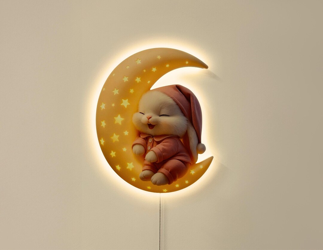 Bunny Night Light, Wooden Nursery Wall Lamp, Holiday Baby Gift ...